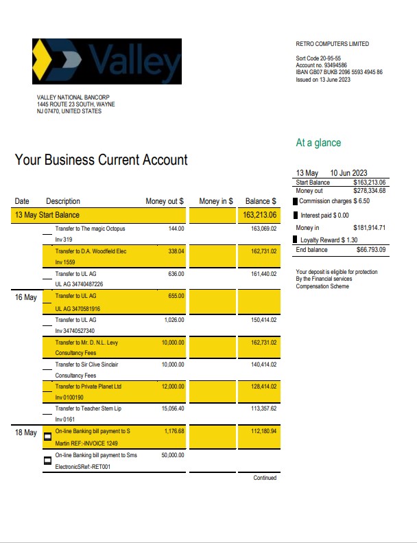 Modèle Word et PDF de relevé d'activité de la Banque Nationale Valley